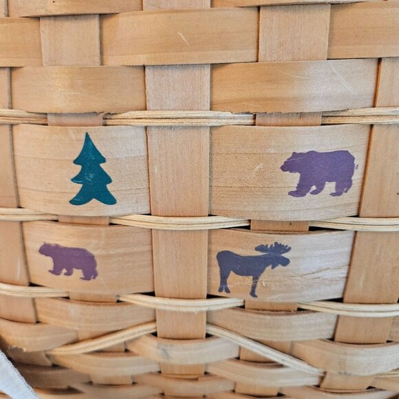 Northwood Woven Creel Fishing Basket Wildlife Print Hinged Lid, Adjustable Strap - Picture 10 of 11